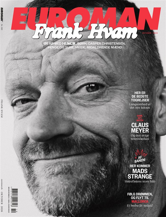 Forsiden af Euroman, oktober 2026, med et sort-hvidt nærbillede af Frank Hvam