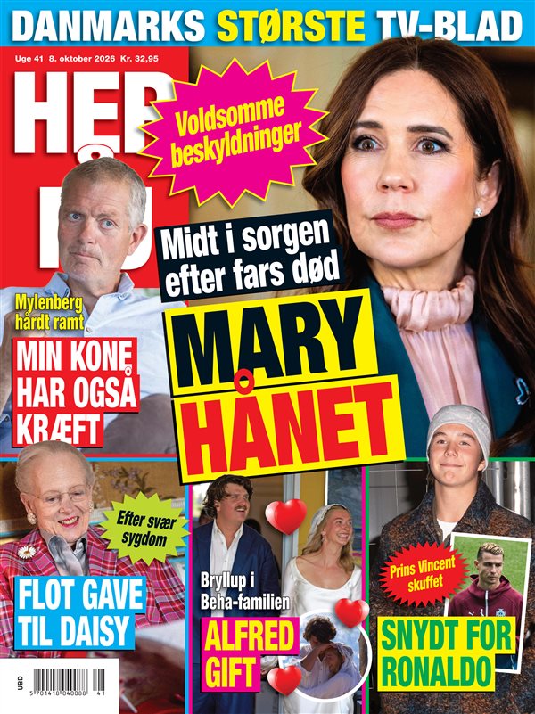 Forside af HER & NU med hovedoverskriften “Mary hånet” og historier om Myl enbergs familie, en gave til Daisy, bryllup i Beha-familien og prins Vincent.