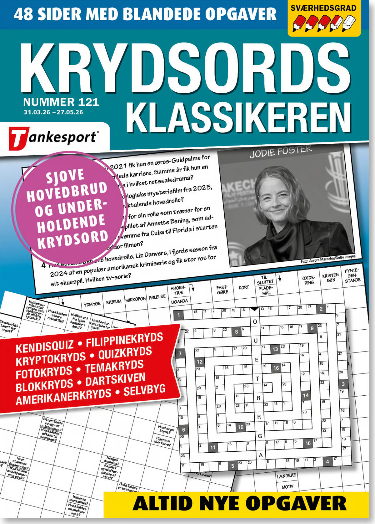 Krydsordsklassikeren magasin forside – varierede krydsord i middel til svær sværhedsgrad