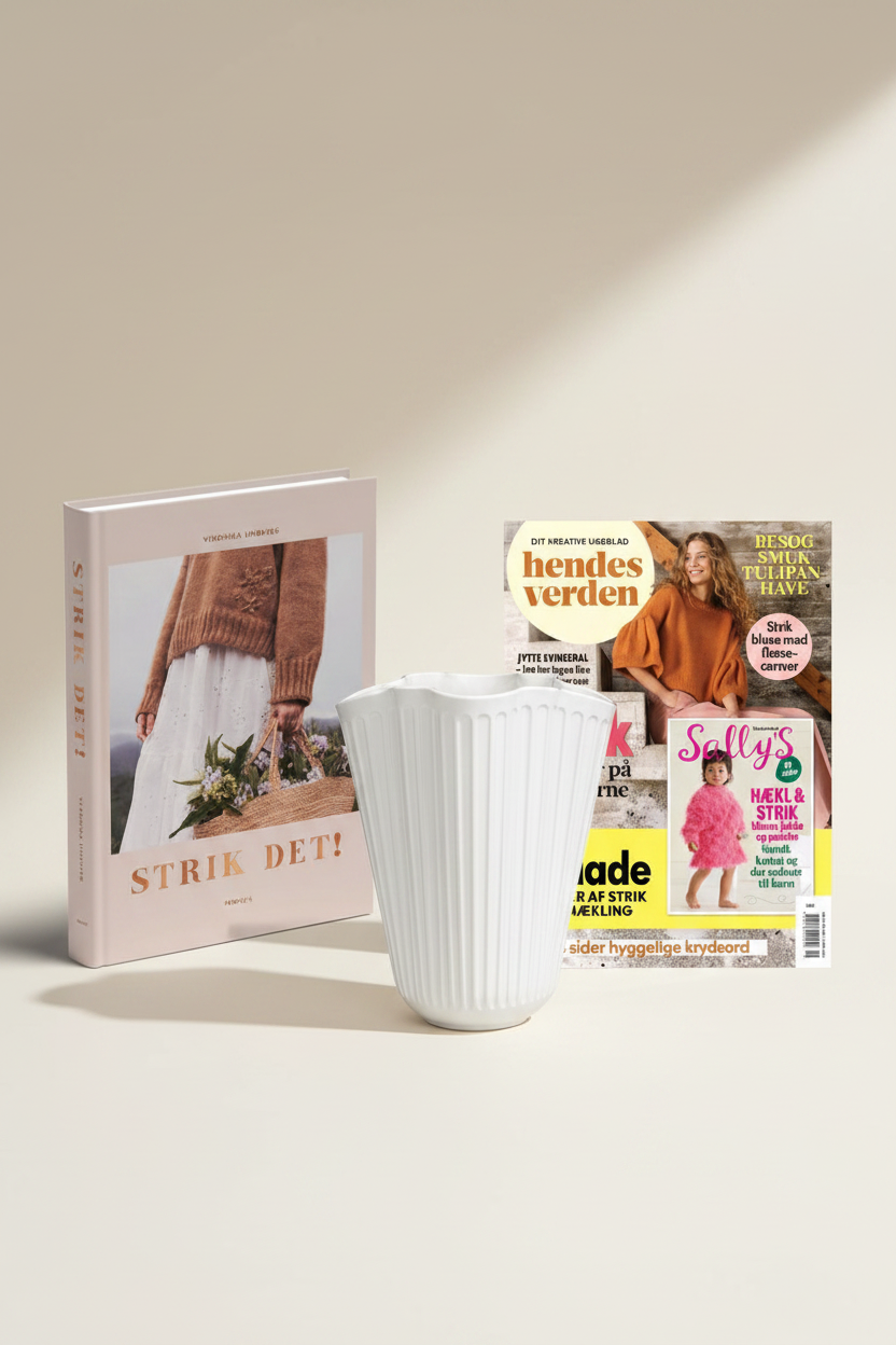 Velkomsttilbud fra MagsStudio – Hendes Verden magasin, Kähler Hammershøi vase og Strik Det! bog