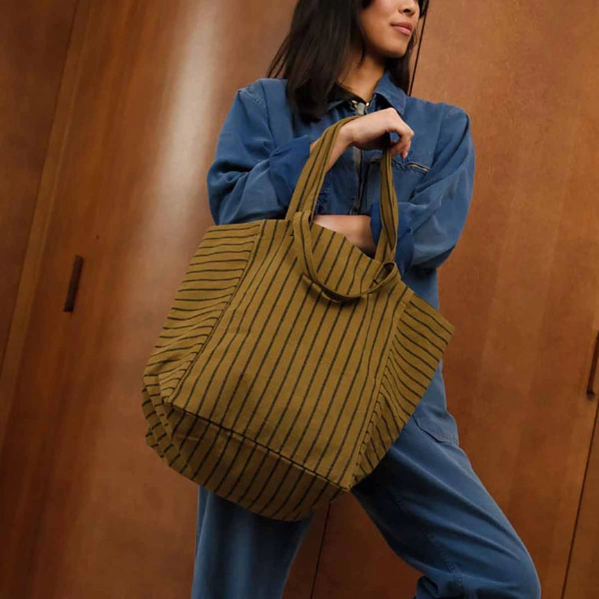 Tote Bag Elisabeth – Striber Sort / Oliven