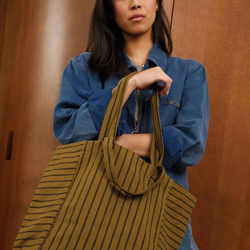 Tote Bag Elisabeth - Striber Sort &amp; Oliven – Rose in April