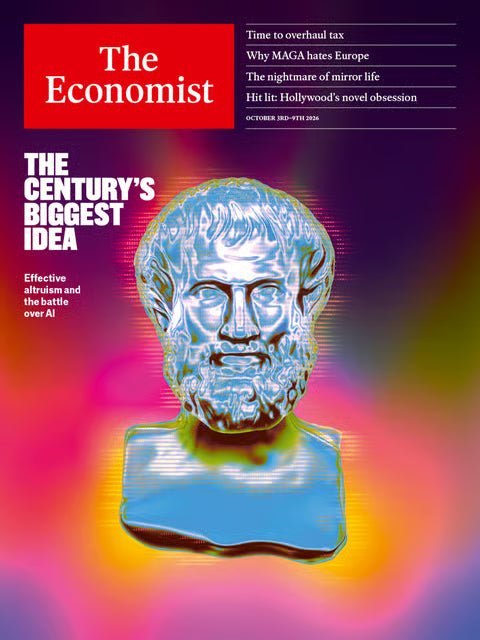 The Economist nr. 40 med overskriften “The Century’s Biggest Idea” og en metallisk buste mod en farverig baggrund.