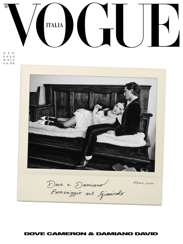 Vogue Italia oktober 2026 med Dove Cameron og Damiano David på forsiden.